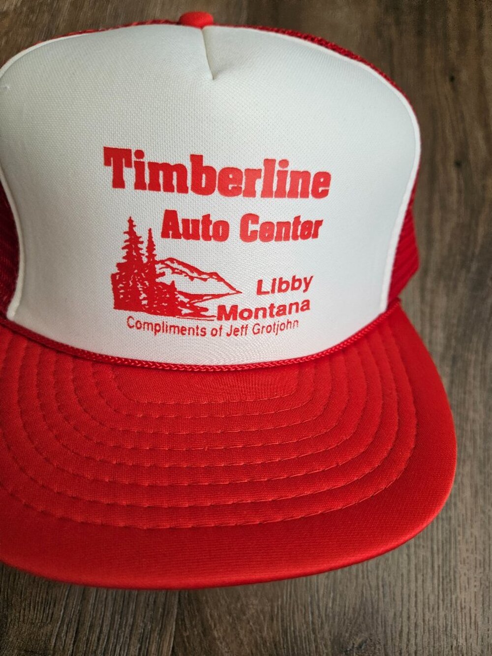 Vintage Timberline Auto Center Libby Montana Trucker Hat Otto Cap Red Mesh Rare